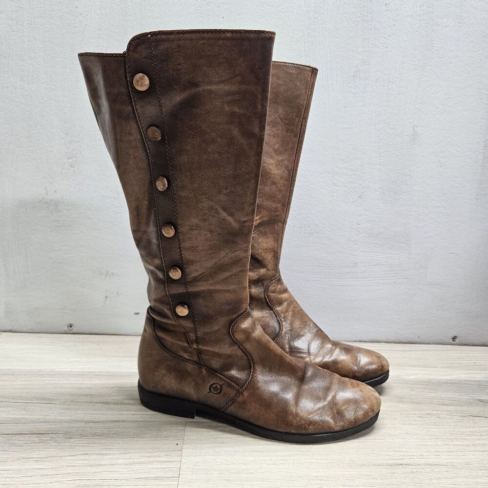 Born Distressed Brown Tall Leather Boots Womens Size 7 Casual neutral